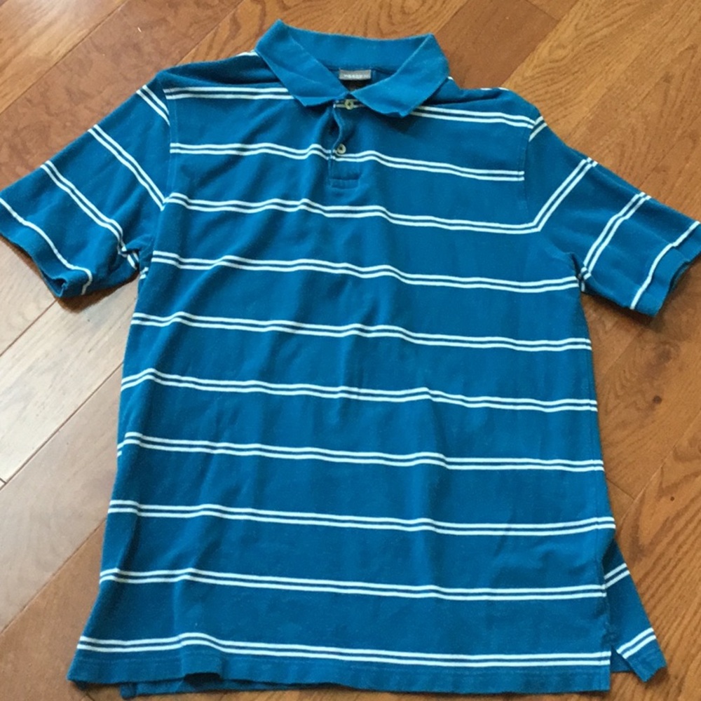 Men’s polo shirt teal w/stripes Large